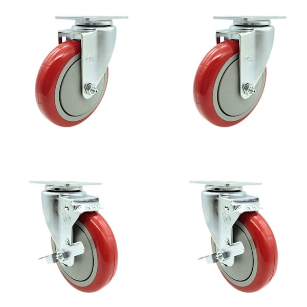 Service Caster Cooking Performance Group 369CASTER4 Replacement Caster Set with Brakes-, 4PK COO-SCC-20S514-PPUB-RED-2-TLB-2 - main